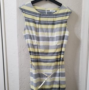 2/$20👗Calvin Klein Yellow w/Gray stripes Size 14  womens dress